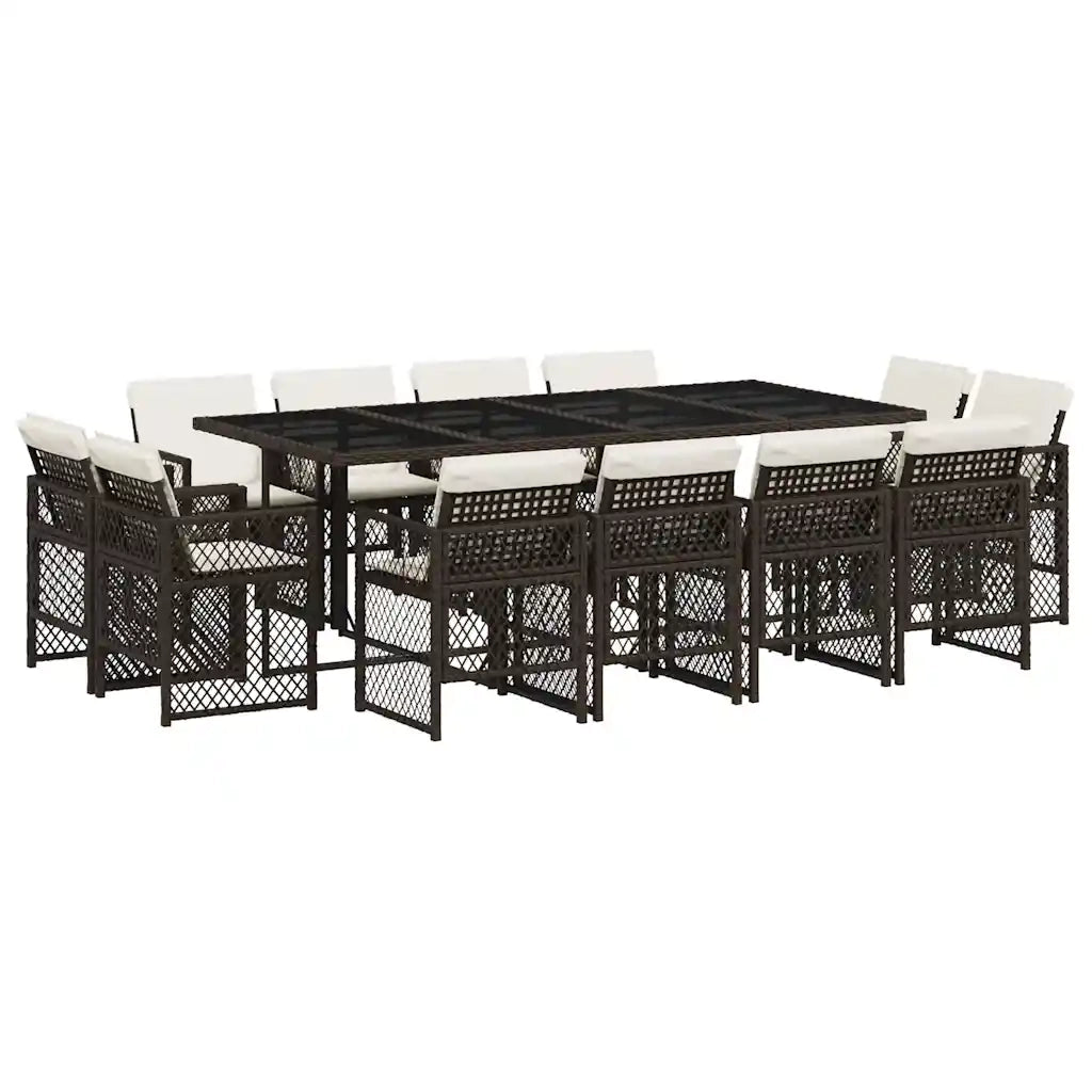 vidaXL Set da Pranzo da Giardino 13pz con Cuscini Marrone Polyrattan