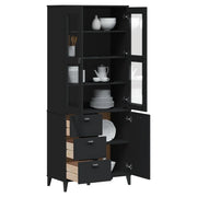 Credenza VIKEN Nera 80x40x190 cm in Legno Massello di Pinocod mxl 116285