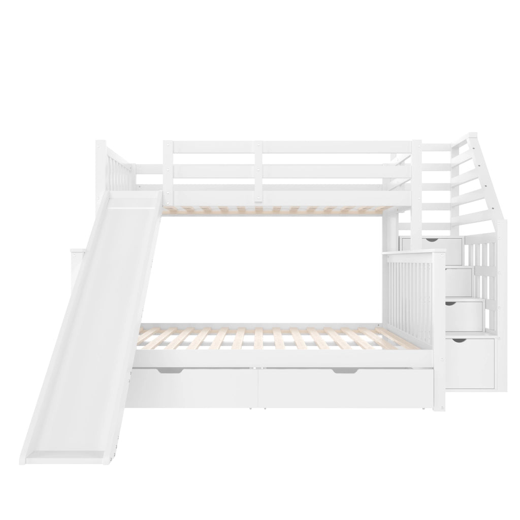 Letto a castello con scivolo e cassetti in pino 90x200 su 140x200
