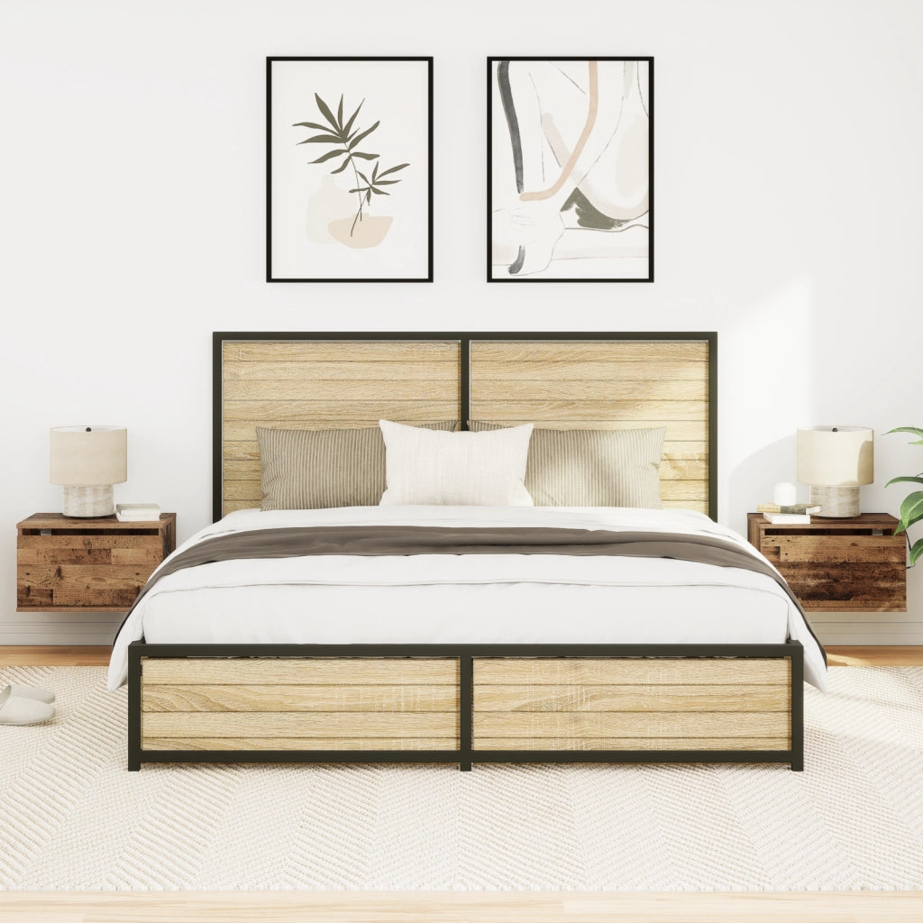 Comodini con luci LED 2 pz da muro in legno vecchio