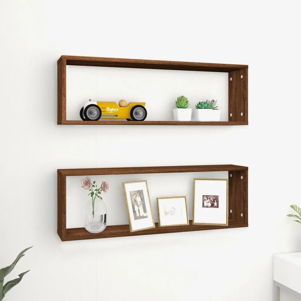 Mensole Muro | Mensola a parete Cubo 2 Rovere Marrone 80x15x26,5 Legno Multistrato