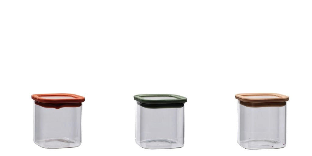 1 Pezzo Barattolo da Cucina in Vetro Borosilicato Quadrato 11 x 11 x 11 cm 3 Colori