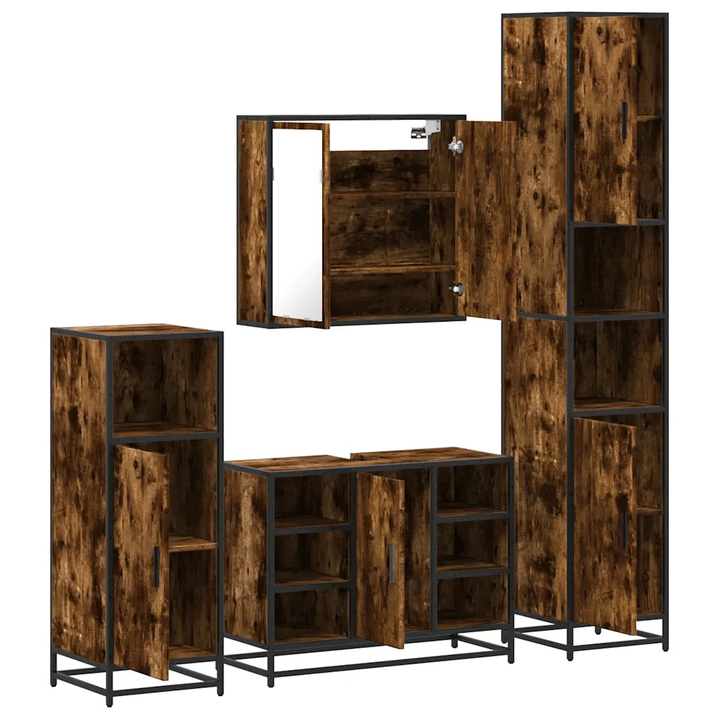 Set Mobili da Bagno 4 pz Rovere Fumo in Legno Multistrato