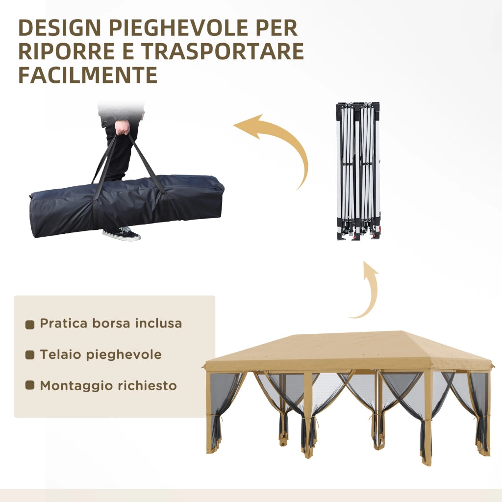 Gazebo da Giardino Pieghevole 6x3m con Zanzariera e Borsa ¨C zephmum ¨C Beige