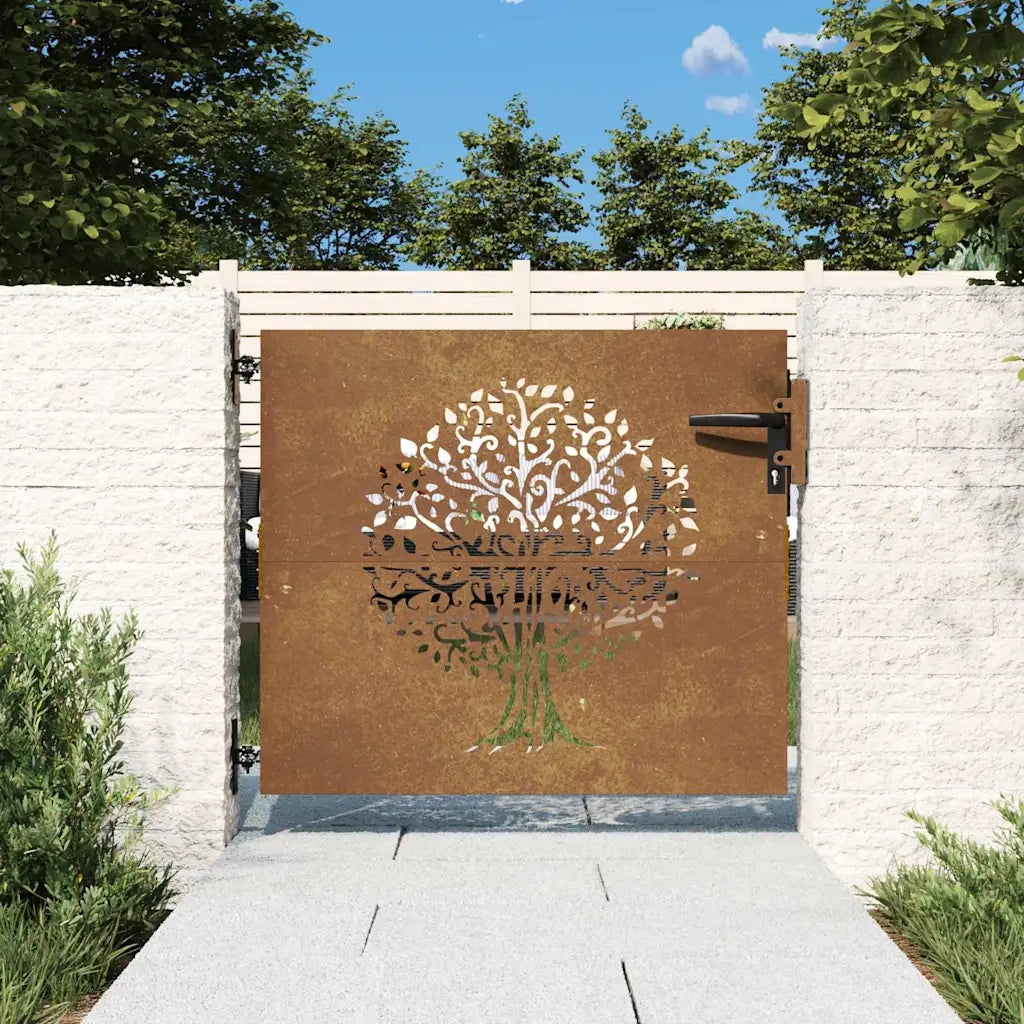 Cancello da giardino 85x100 cm in acciaio Corten con design ad albero 153209
