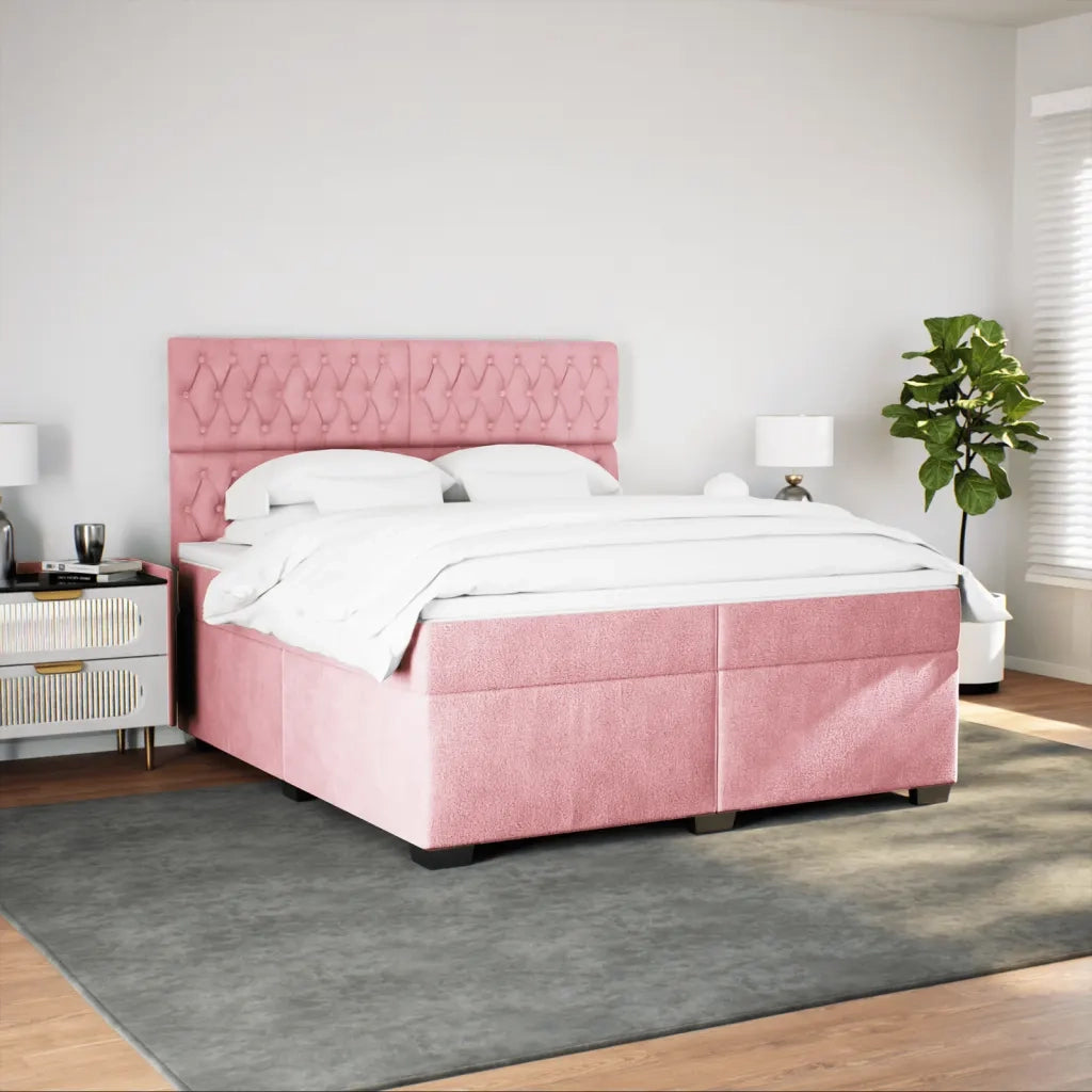 Giroletto a Molle con Materasso Rosa 200x200 cm in Velluto