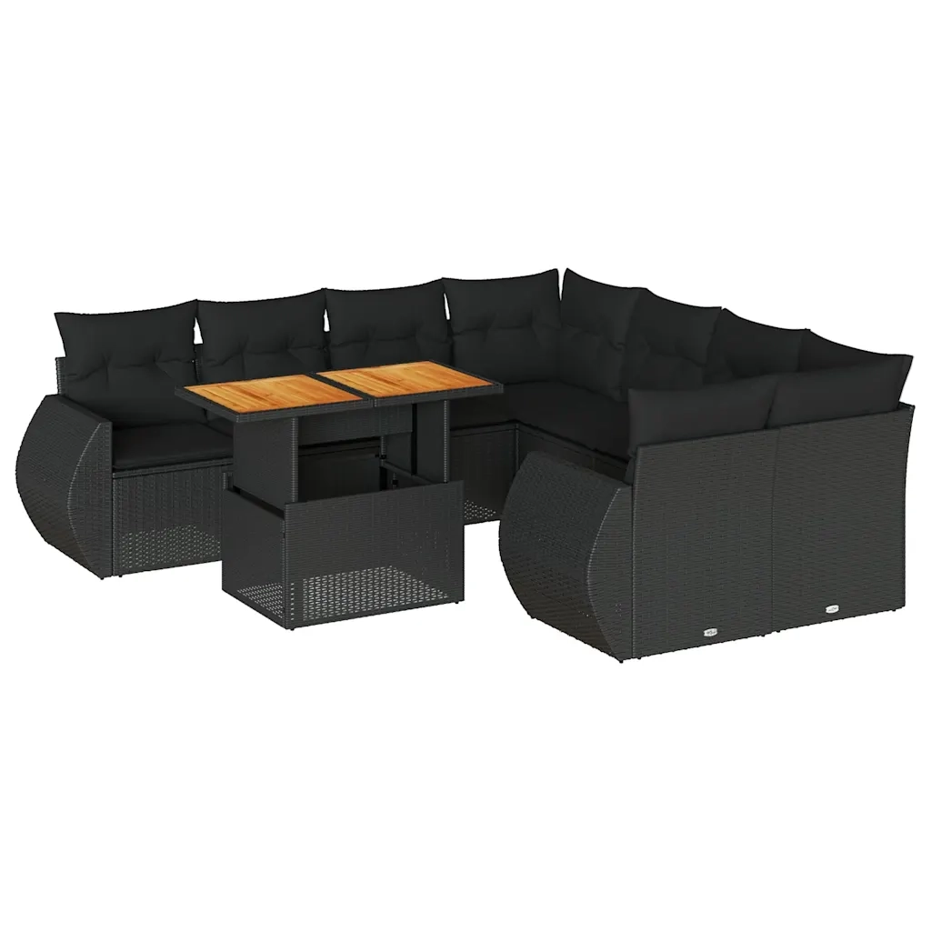 Set Divani da Giardino 9 pz con Cuscini Nero in Polyrattan 3327240