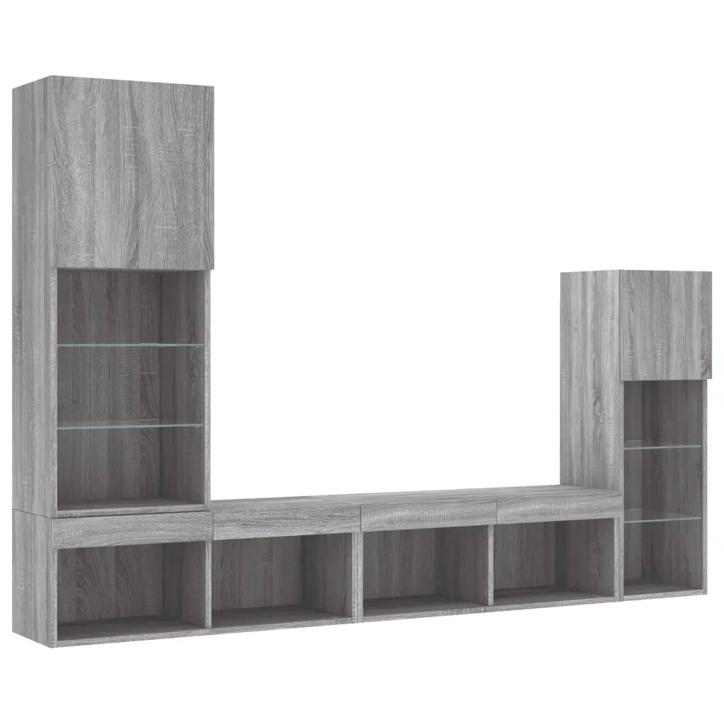 Mobili TV a Muro con LED 4pz Grigio Sonoma in Legno Multistrato 3216652