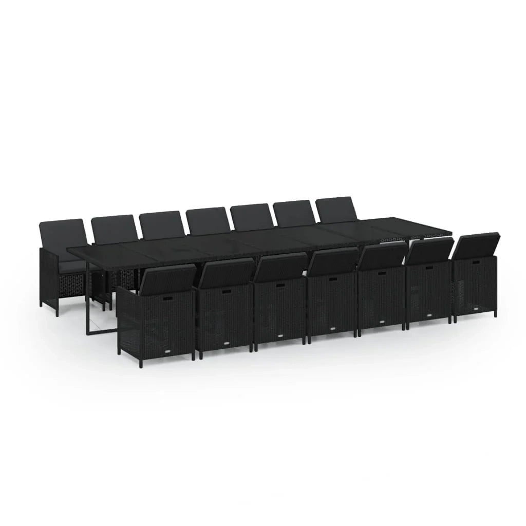 Set da pranzo da giardino mobili da esterno cuscini 15 pz poly rattan nero 02_0014423