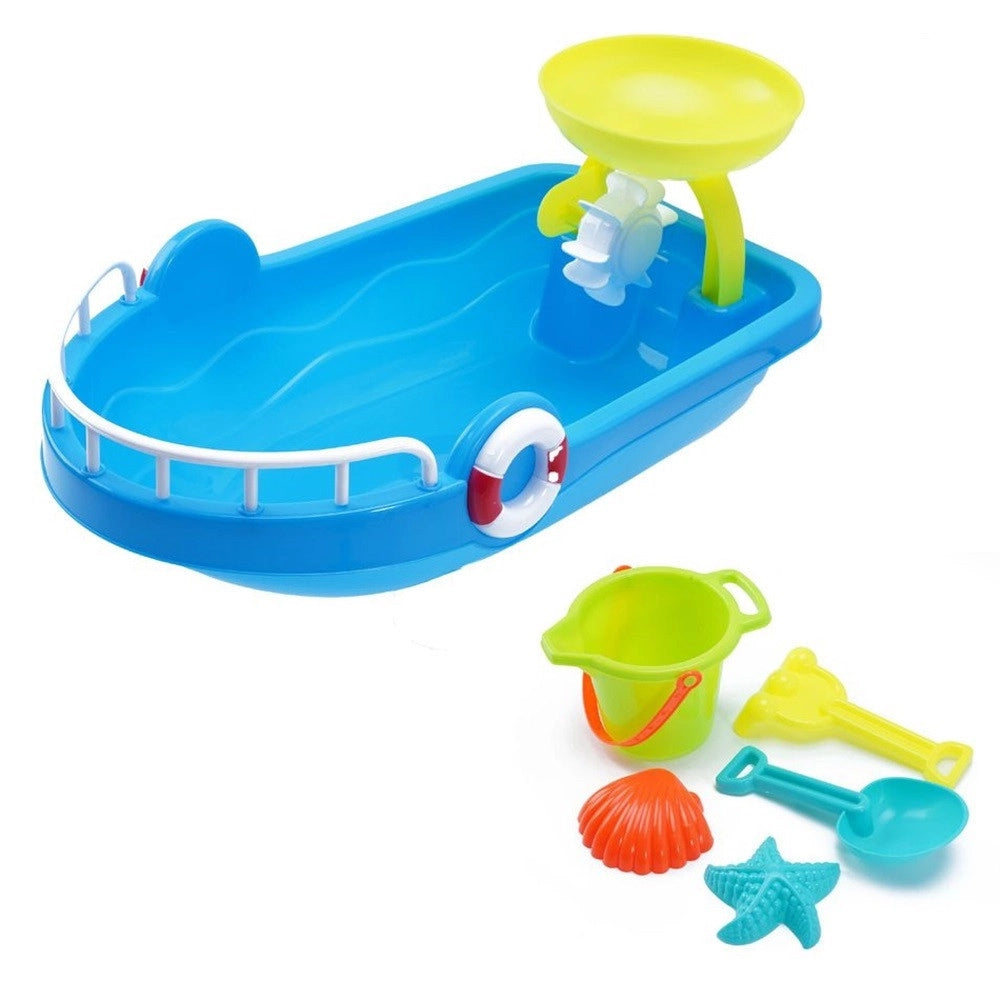 Trade Shop - Set 6 Pz Barca Con Accessori Mare Spiaggia Giocattoli Per Bambini Estate 20x37cm 258261 -