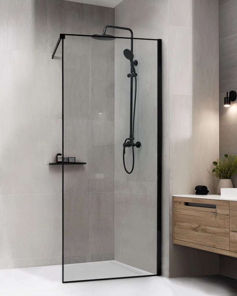 Schermo doccia nero in vetro temperato con cornice in acciaio inox Wet Room Bagno senza porte 80 x 190 cm