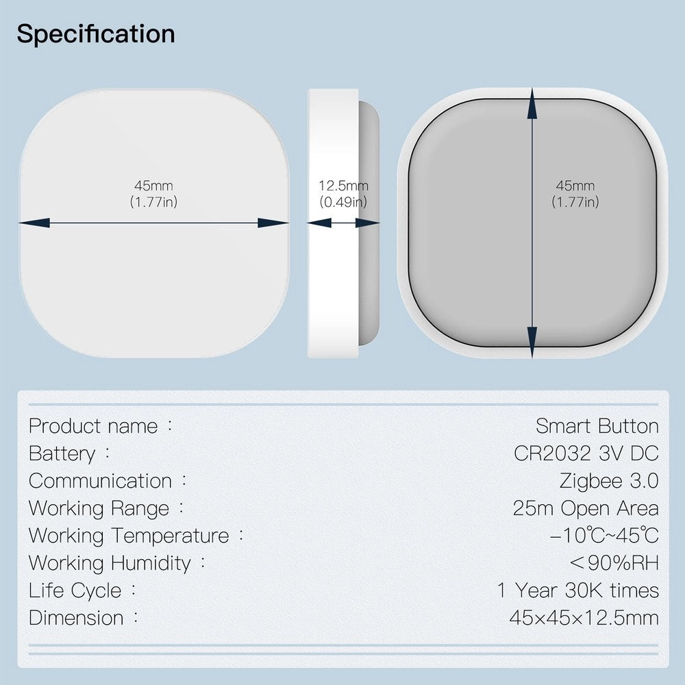 Telecomando Interruttore Magnetico Slim Quadrata , Protocollo ZigBee 3.0, TUYA, Smart Life 3V Con Pile CR2032, Bianco