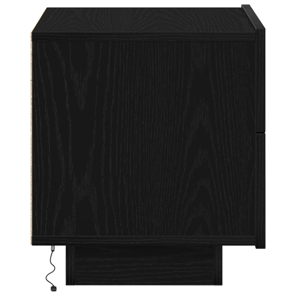Comodino con luci LED Rovere nero 100x36x49 cm
