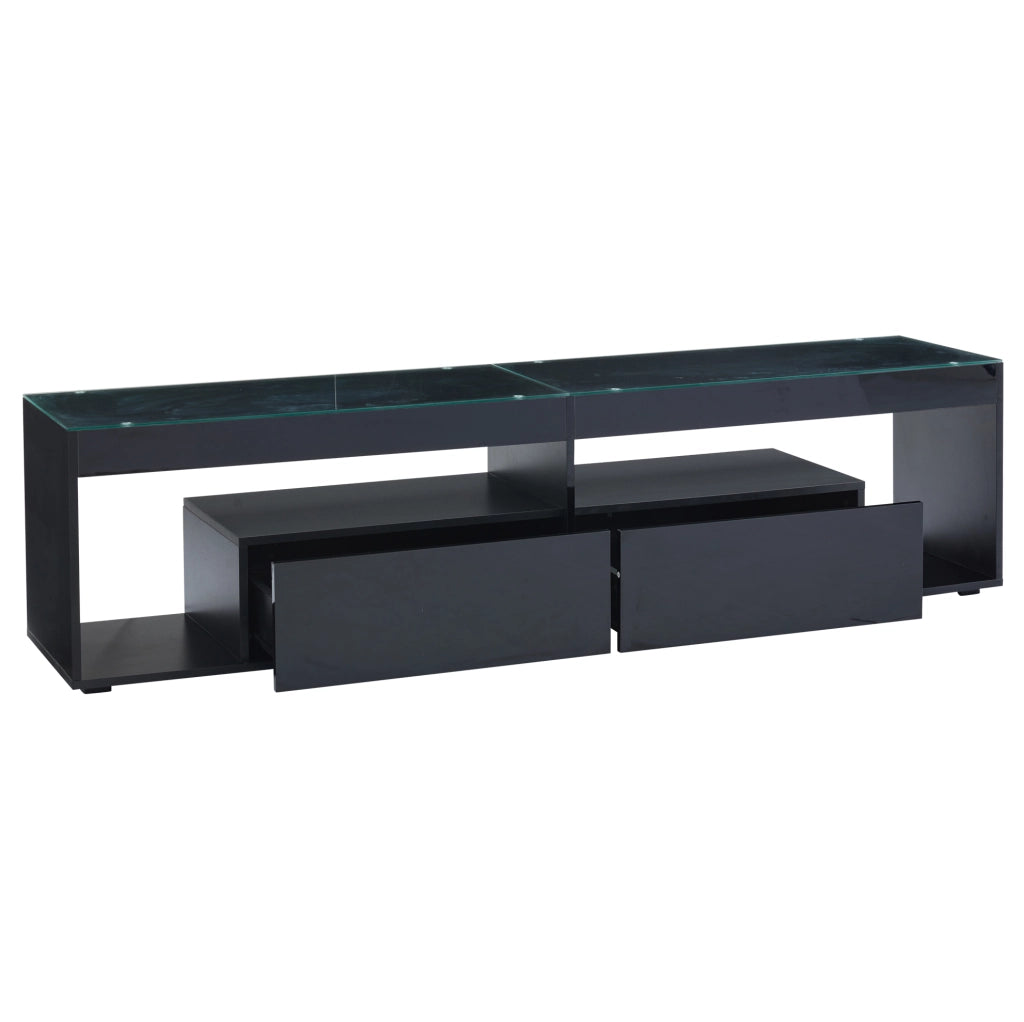 Mobile TV 180x40x46 cm con illuminazione LED e 2 cassetti in truciolato nero