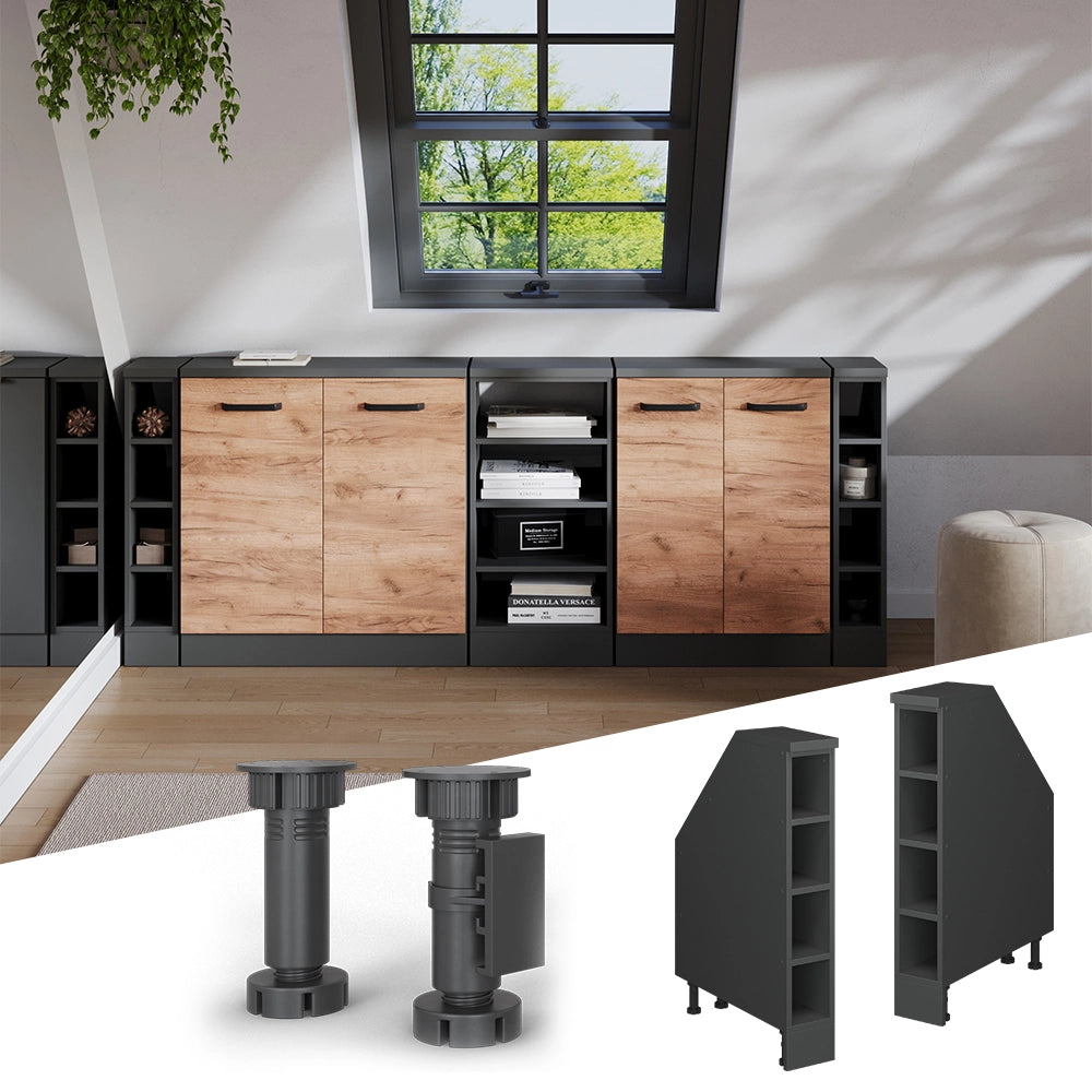 Mobile cucina sottotetto R-Line Antracite/Antracite 15 cm con 4 scomparti, carcassa 60 cm profondità Vicco