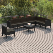 Set Divani da Giardino 9 pz con Cuscini in Polyrattan Nero 3094445