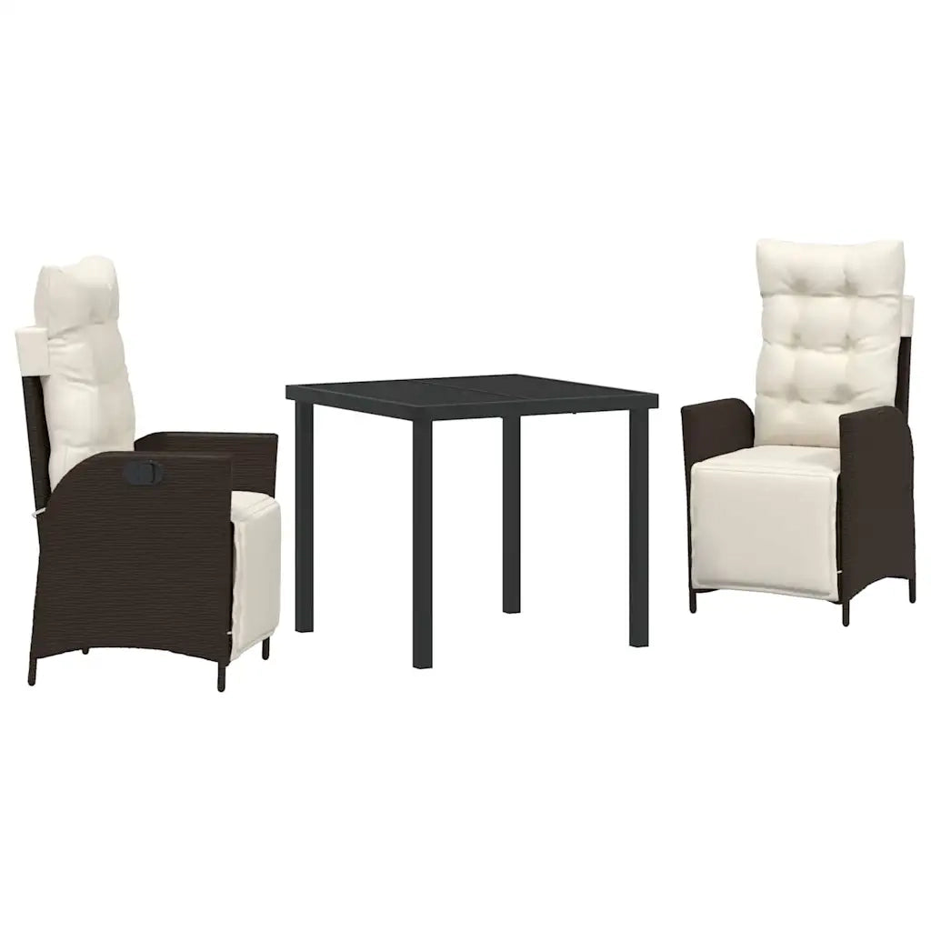 Set da Pranzo per Giardino con cuscino 3 pcs Marrone polyrattan 3380540
