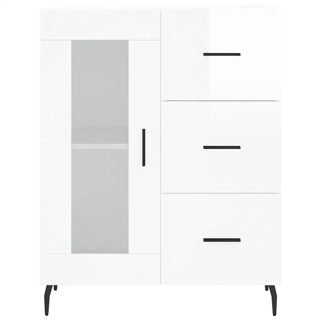 Credenza | Madia | Buffet da pranzo | Armadio da pranzo 69,5x34x90 cm in Legno Multistrato Bianco Lucido