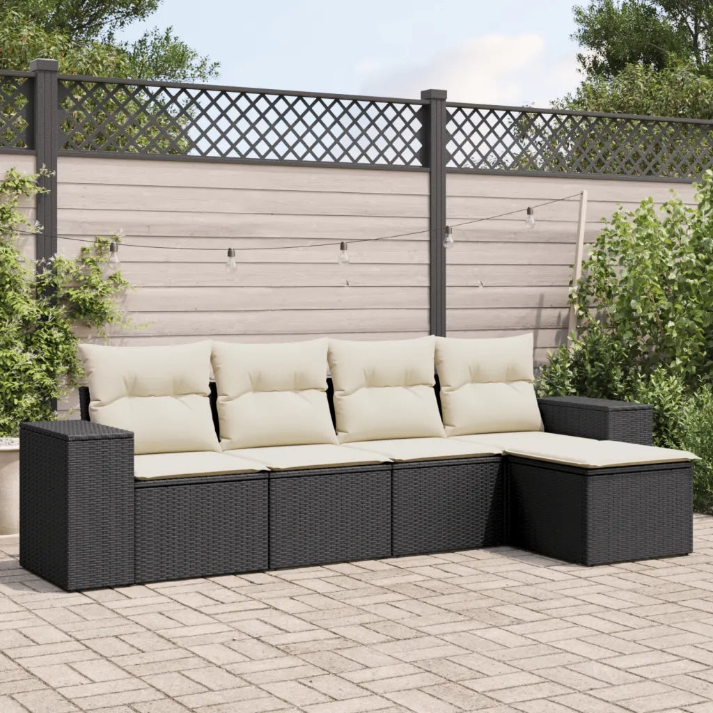 Salotto da Giardino-Set Divani da Giardino 5 pz con Cuscini in Polyrattan Nero 353147