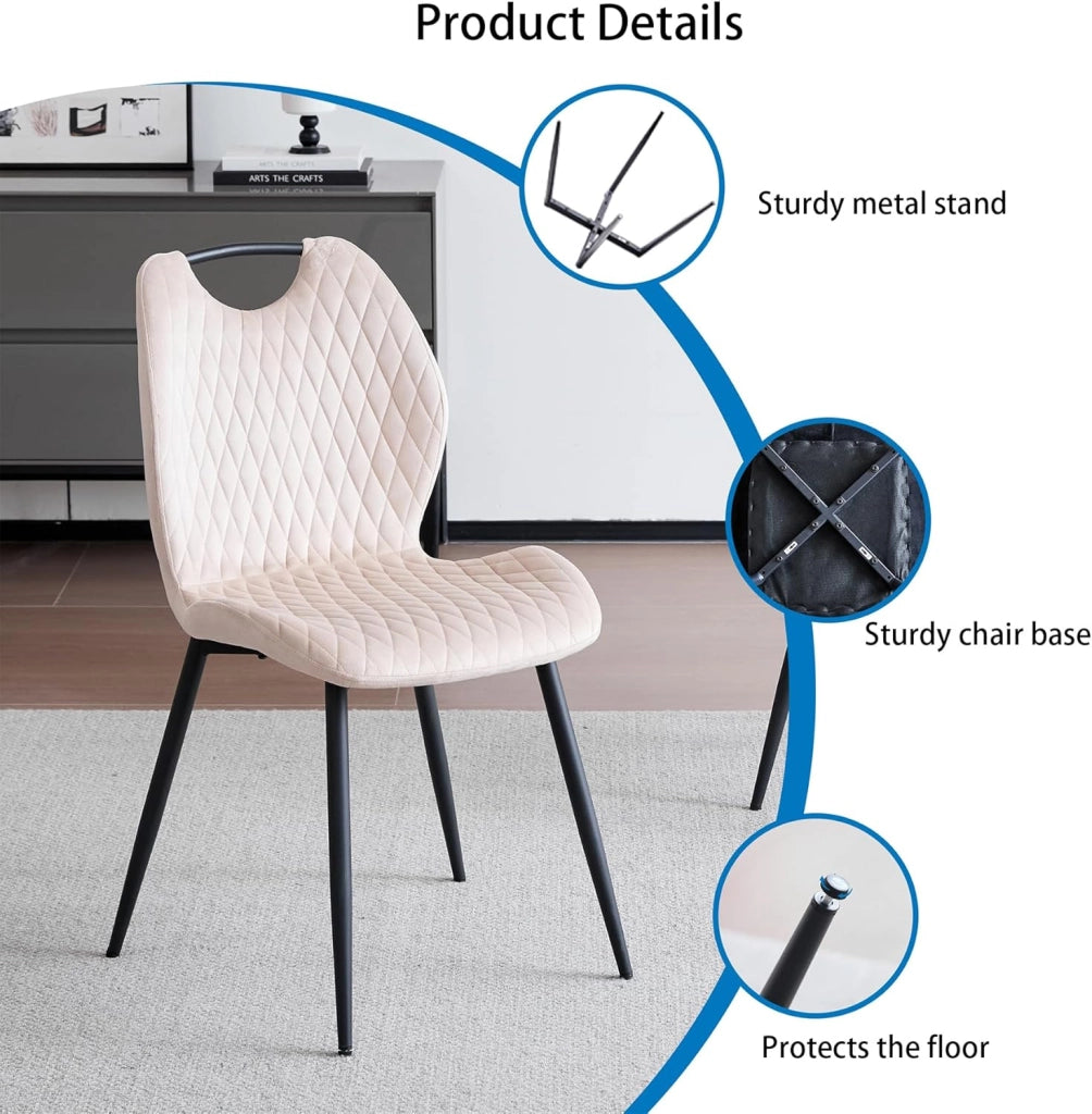 GrandCA HOME Set di 8 Sedie da Pranzo, Sedia da Pranzo Imbottita, Sedia da Cucina Nordica Con Maniglie, Gambe in Metallo, Sedie con Motivo a Rombi (Cachi)