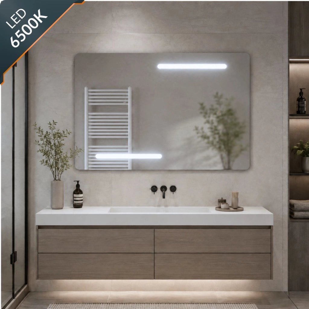 Specchio rettangolare led con interruttore touch elegante e funzionale *** misure 80x60 cm, tonalità standard 6000-6...