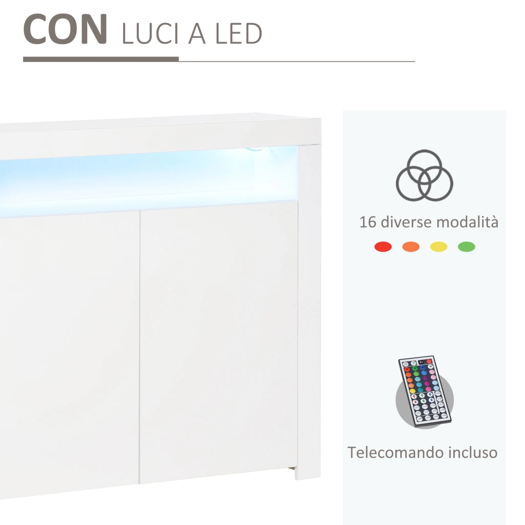 Easycomfort Mobiletto Salvaspazio Multiuso per Ingresso, Salotto o Bagno in Legno Bianco, con Luci LED Colorate, 107x35x97cm