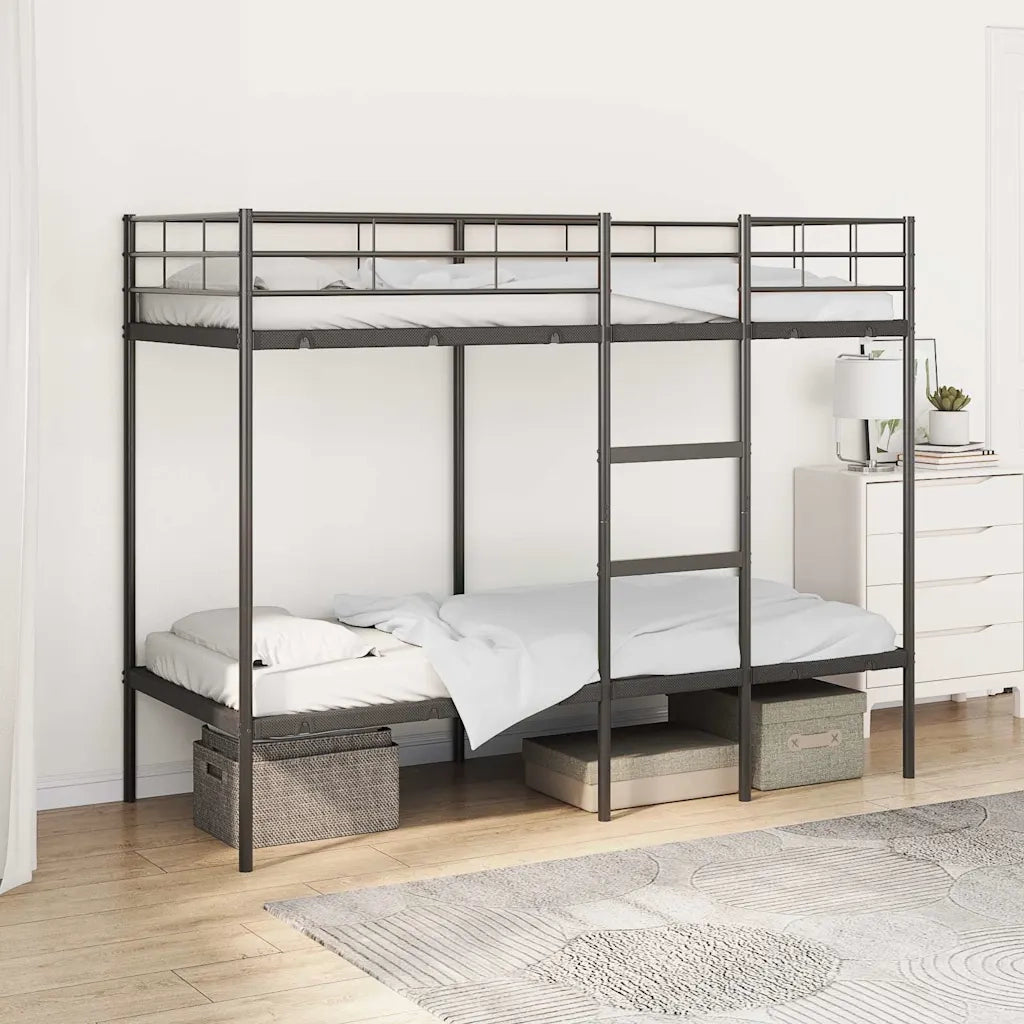 Letto a Castello senza Materasso-Struttura Letto a Castello Nero 75x190 cm in Acciaio