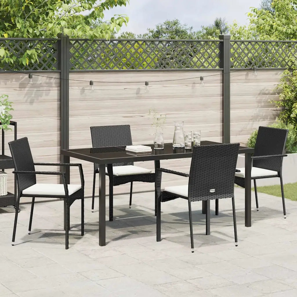 Set da Pranzo per Giardino con cuscino 5 pcs Nero polyrattan