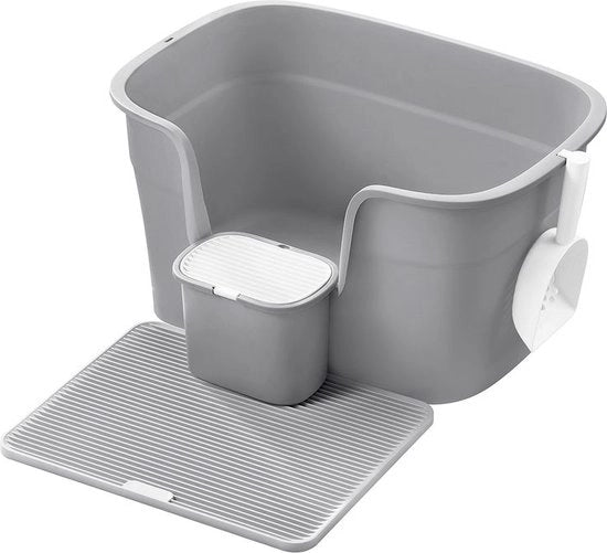 Cassa per gatti extra grande - contenitore per gatti alto con coperchio e cucchiaio per gatti grandi - grigio