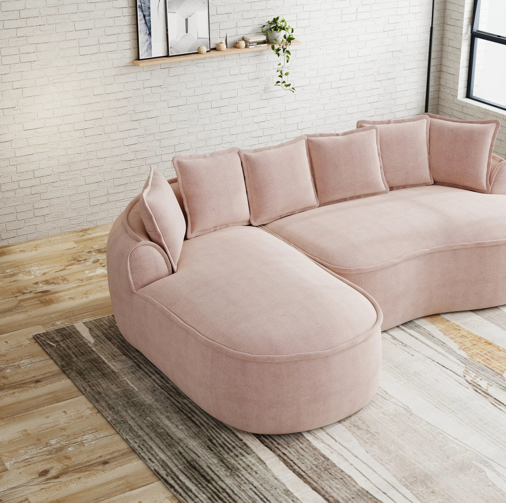 Divano modulare 320x114 cm rosa in chenille; senza montaggio