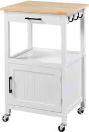 Carrello da cucina su ruote, vassoio con cassettone e piastra, piano di lavoro in legno, carrello su ruote 55 x 45 x 89 cm, carrello da cucina in stile rurale, bianco