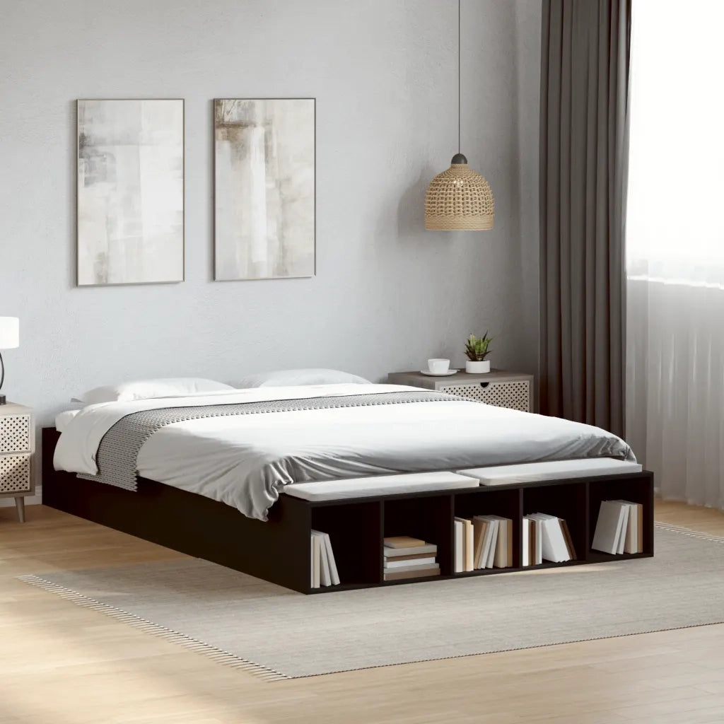 Letto matrimoniale | Letto per adulti | Giroletto Nero 135x190 cm in Legno Multistrato
