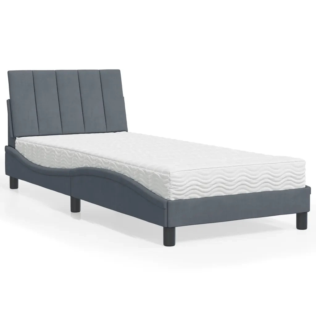 Letto con Materasso-Struttura Letto con Materasso Hanko Grigio Scuro 80x200 cm in Velluto