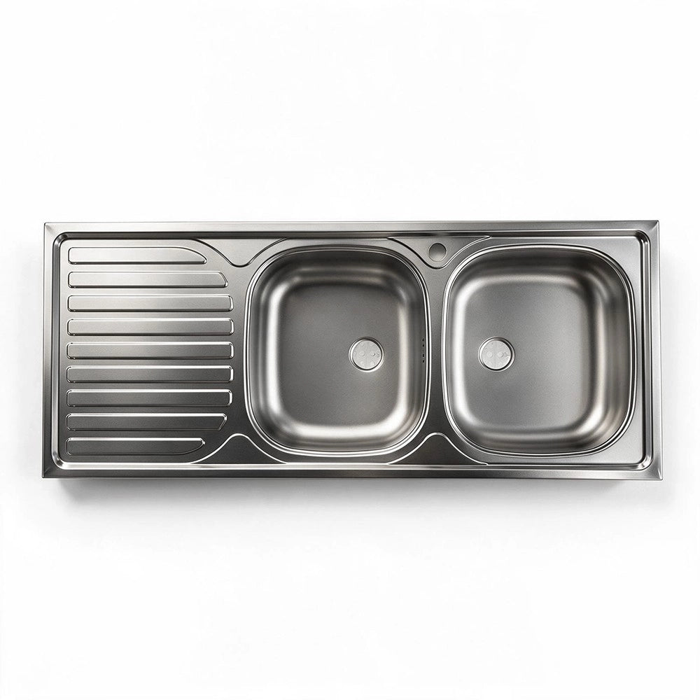 Lavello cucina acciaio appoggio 120x50 cm doppia vasca e gocciolatoio sinistro SA127SX