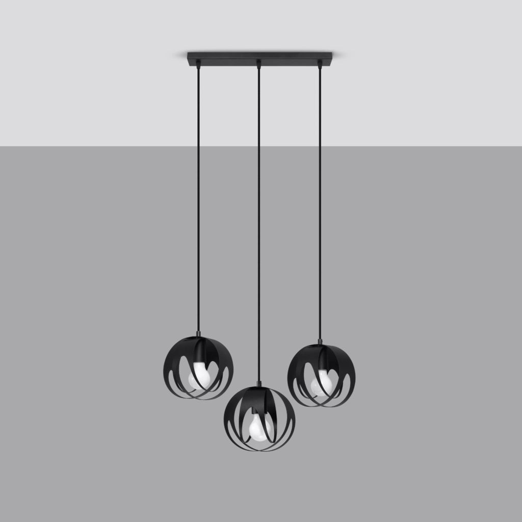 Lampada a sospensione FINARA nera 3 luci E27 Pure Lume