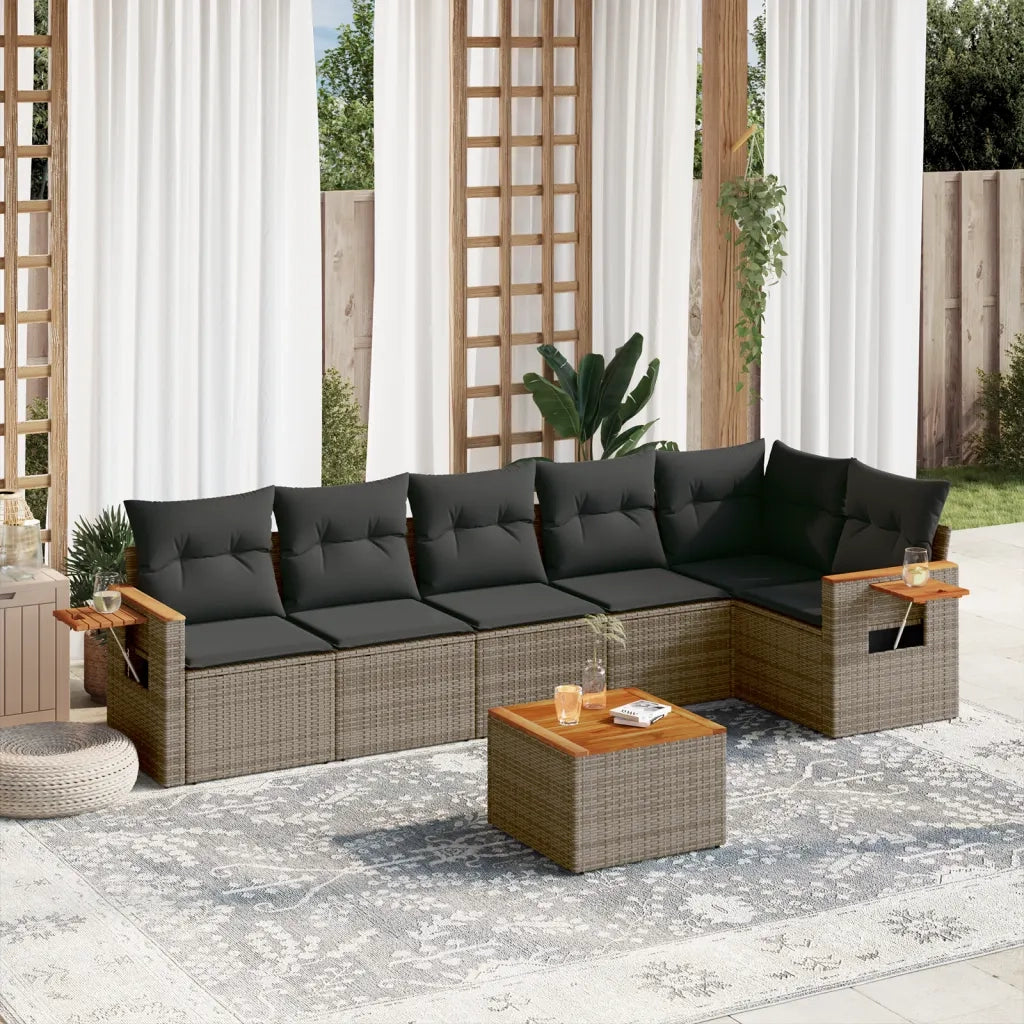 Set Divani da Giardino 7 pz con Cuscini Grigio in Polyrattan 3259239