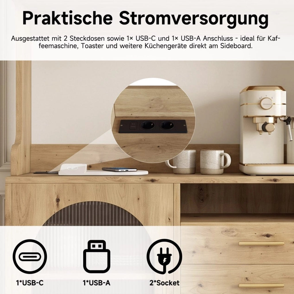 Credenza alta con frontale in acrilico, prese e USB
