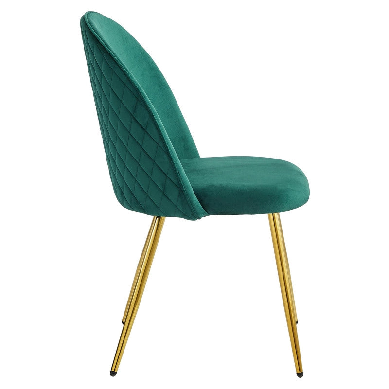 Set di 4 Sedie Claire In Velluto Verde Scuro E Gambe Oro