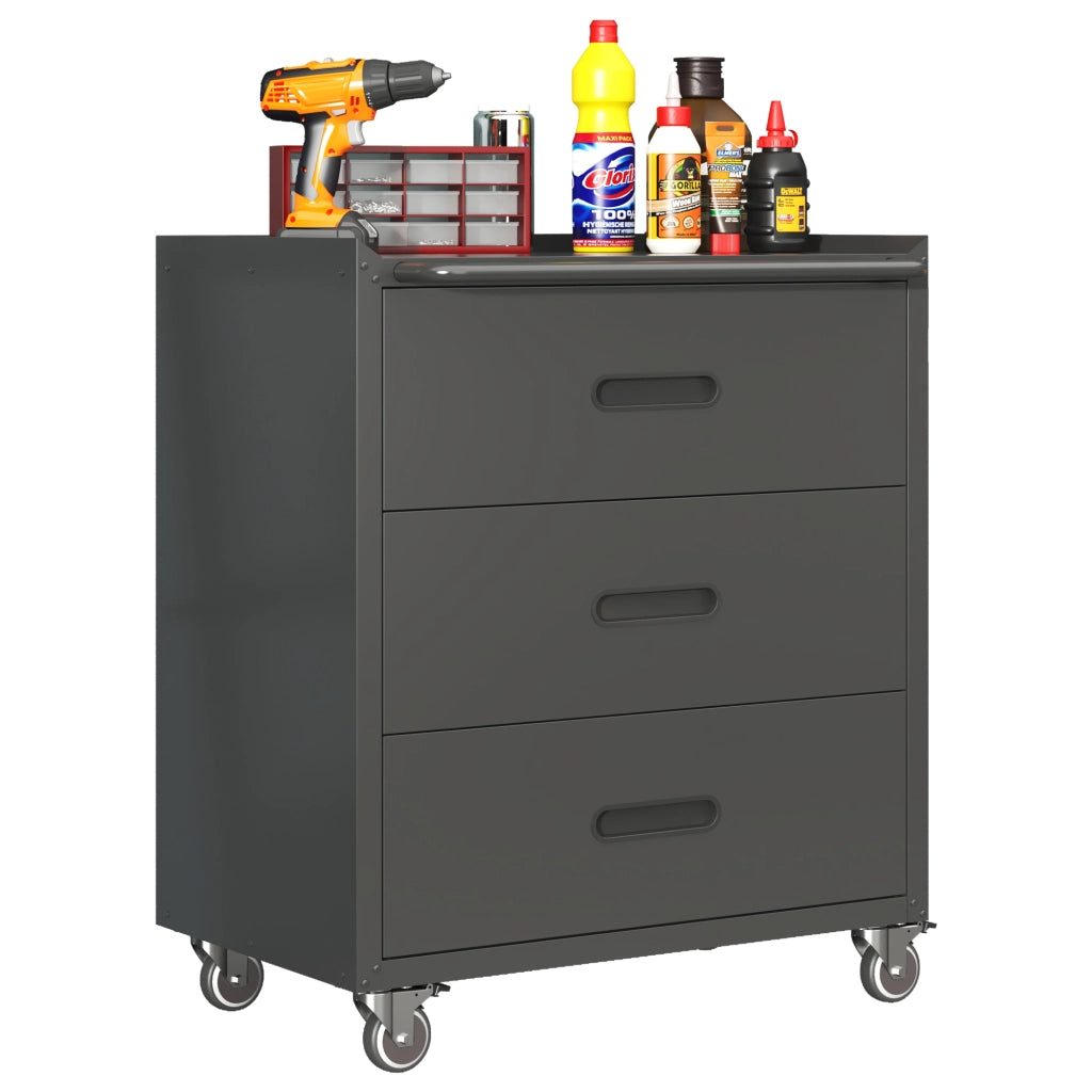 Carrello armadio portautensili in metallo con 3 cassetti, 75 × 42 × 88 cm, nero/grigio