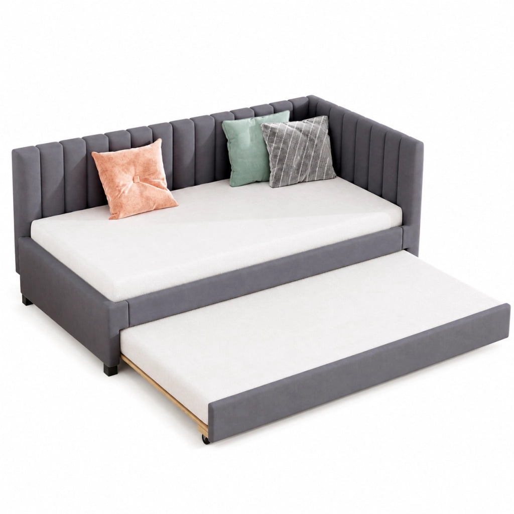 Divano letto 90x200 cm Estraibile; Velluto Grigio (Senza materasso)