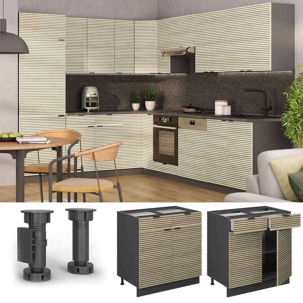 Mobiletto base per cucina Fame-Line Pannello in quercia/Antracite 80 cm senza piano di lavoro Vicco
