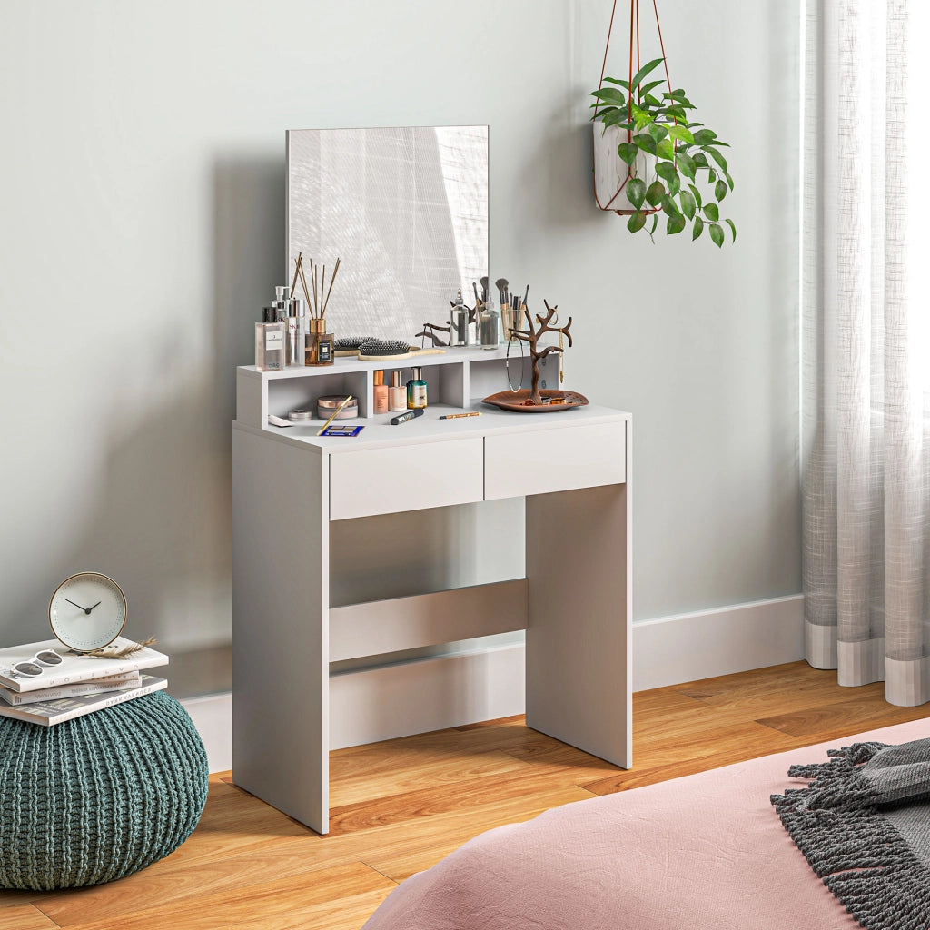 Tavolo trucco con specchio e 2 cassetti ¨C zephmum ¨C bianco 75x38x135