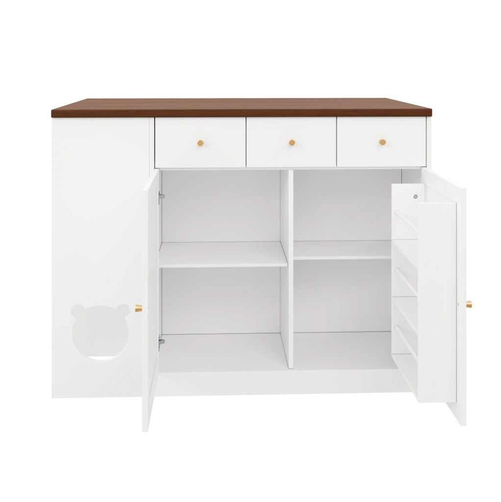 Isola da cucina 120x40x90 cm con piano estraibile e area per gatti in MDF bianco e noce