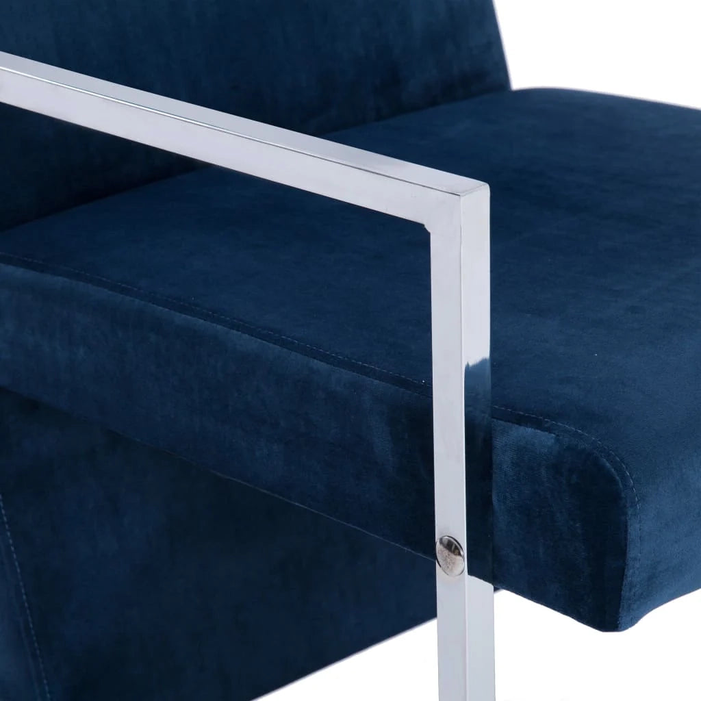 Poltrona/poltrona/divano club con gambe cromate in velluto blu 1102282