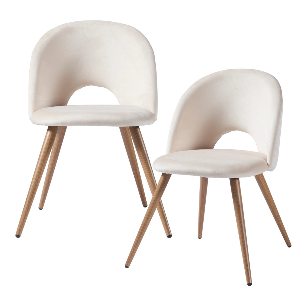 Set Karijoki di 2 Sedie Imbottite da Sala Pranzo Effetto Velluto - Beige / Effetto Legno [en.casa]