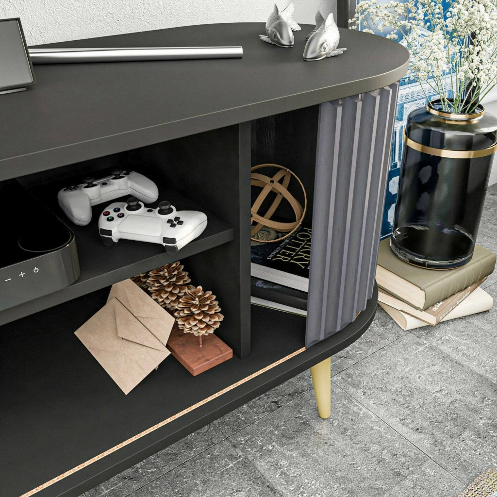 Mobile porta TV Bailu, Credenza da soggiorno, Armadio basso per TV, Base parete attrezzata, 140x43h64 cm, Nero e Antracite