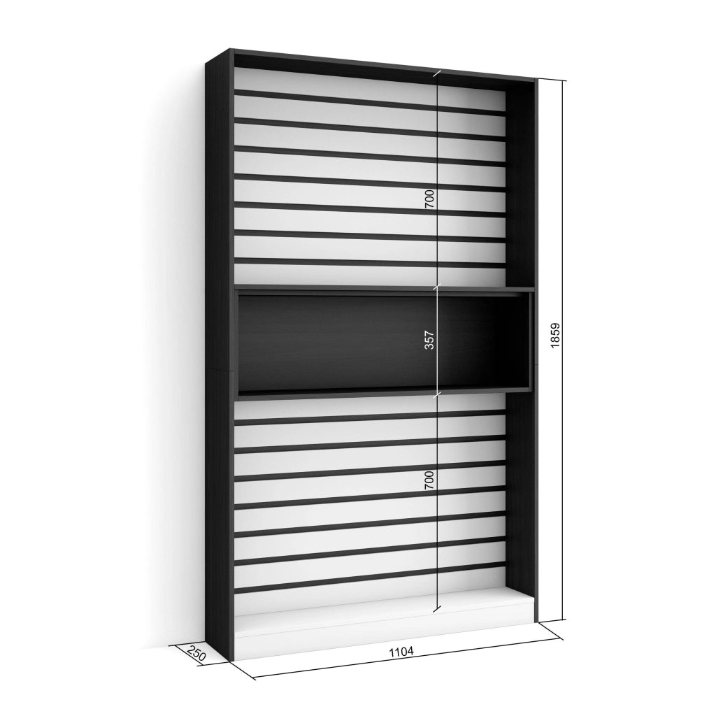 Libreria scaffale, 110x25x186cm, Soggiorno, Ufficio, Per libri, Bianco e nero RF2327