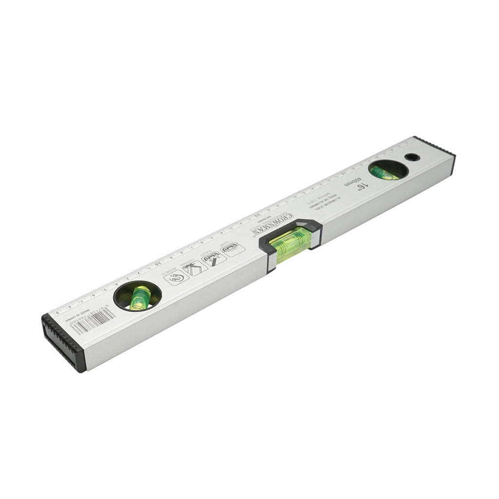 Nivella magnetica in alluminio, 400mm, con 3 bolle di livello e righello graduato 0-40cm, Crownman