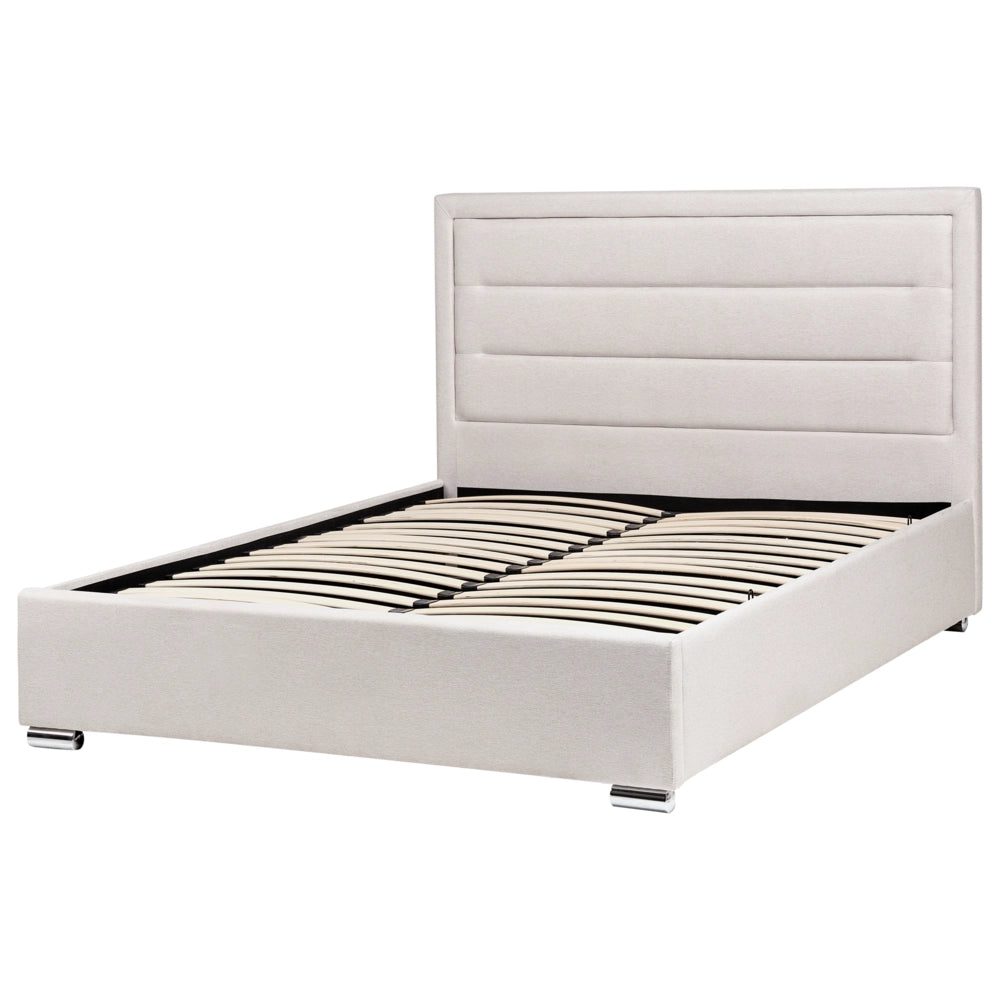 Letto matrimoniale in tessuto con contenitore beige chiaro 140 x 200 cm design moderno imbottito con testiera ottomana