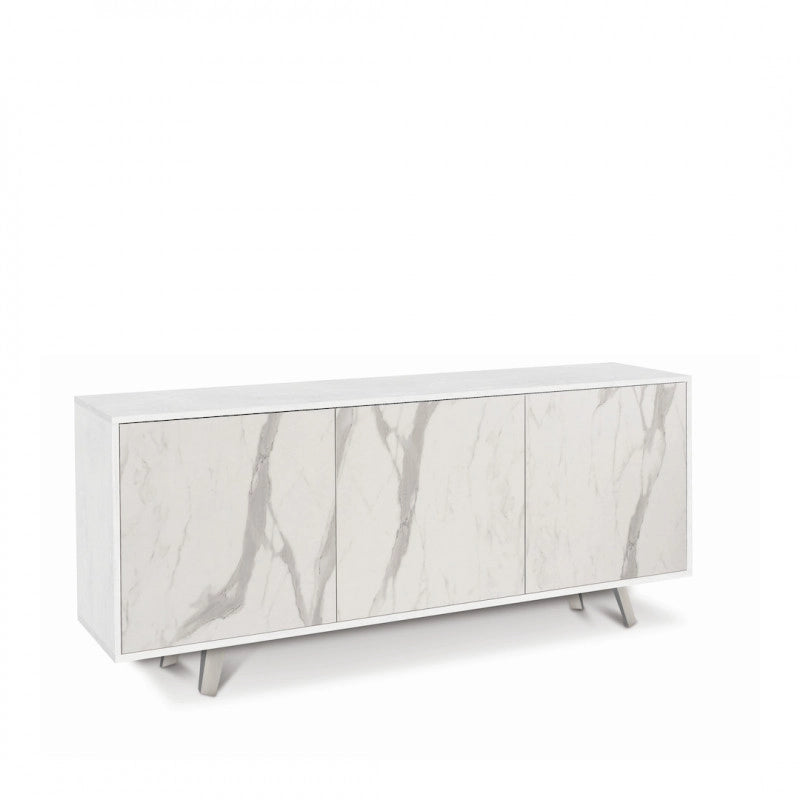 Mobile 3 Ante 177L x 41P x h74 – Finitura Bianco Opaco e Marmo Calacatta – Sarmog